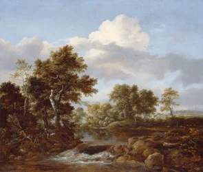 Metsäinen maisema ja virta, n. 1665-68